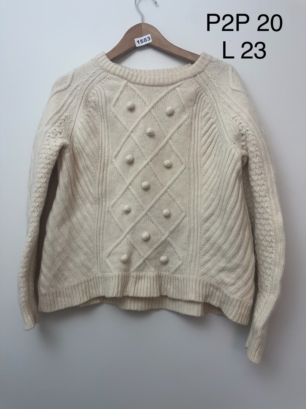 J.Crew Ivory 100% Wool Bobble Cable Knit Sweater | Cottagecore Preppy